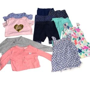 12 Months Girls' Carters Clothing Bundle with Floral & Polka Dot Patterns 11 Pcs